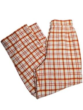 VINTAGE 60s red yellow plaid high waist straight‎ ankle pants S